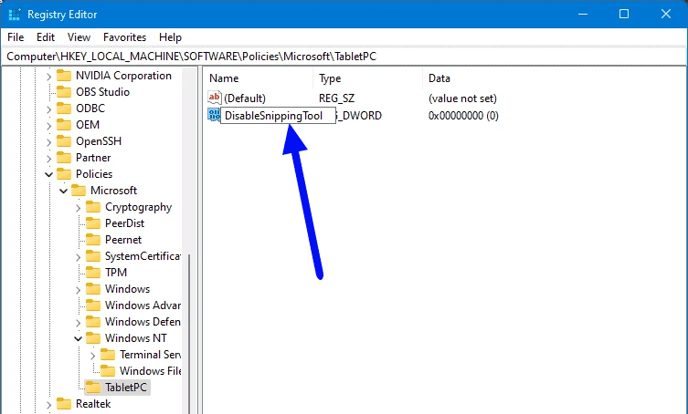 disablesnippingtool - registry