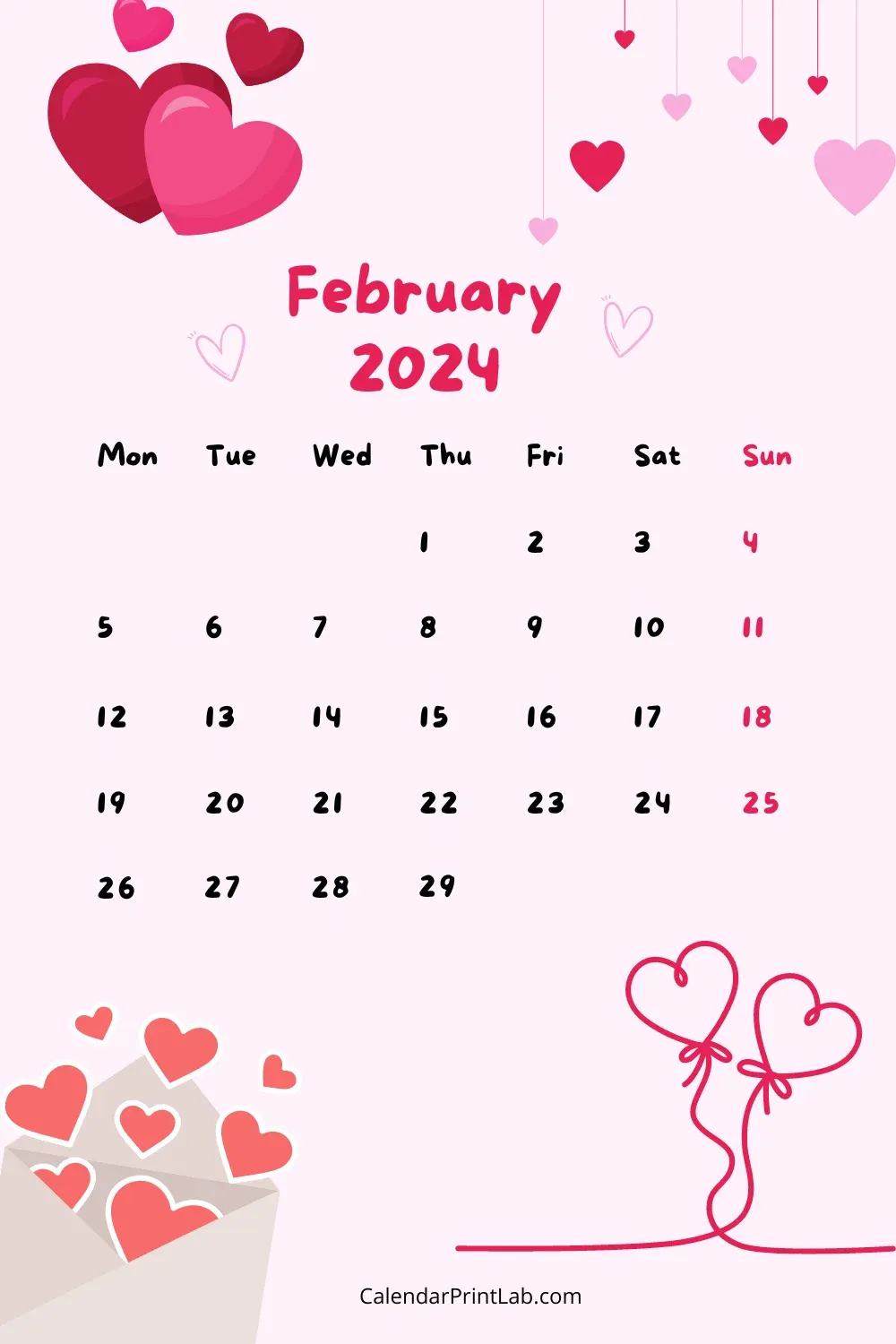 iPhone February 2024 Love Calendar Wallpaper