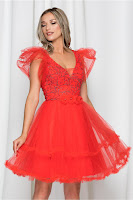 Rochie Kassiopea corai din tulle decorata