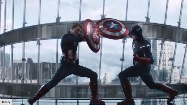 Captain America fighting with his shield