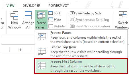 أجزاء تجميد Excel