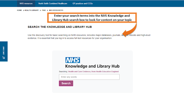 The Knowledge & Library hub is embedded within the NHS resources page