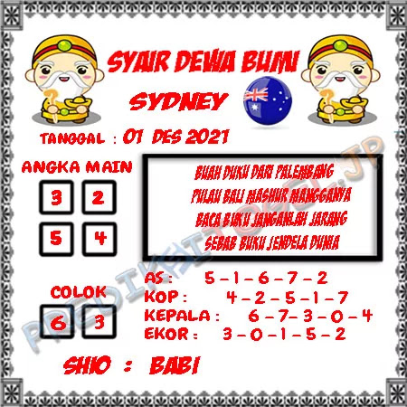 Syair Dewa Bumi Sydney Rabu 01-Des-2021