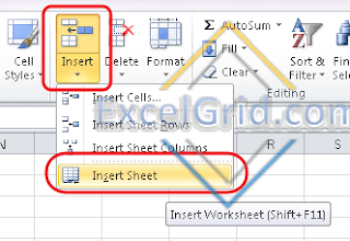 Menambah Sheet dengan menu Insert