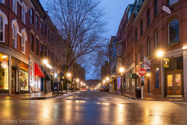 Portland, Maine photo by Corey Templeton. December 2021. Exchange Street on the last morning of 2021.