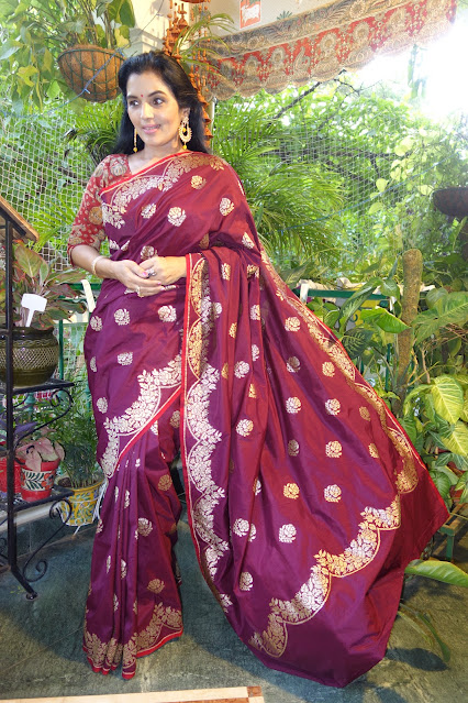 Ektara silk banarasi saree with a scallop border