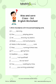 English Grammar Worksheet for Class 3 - use of was, were