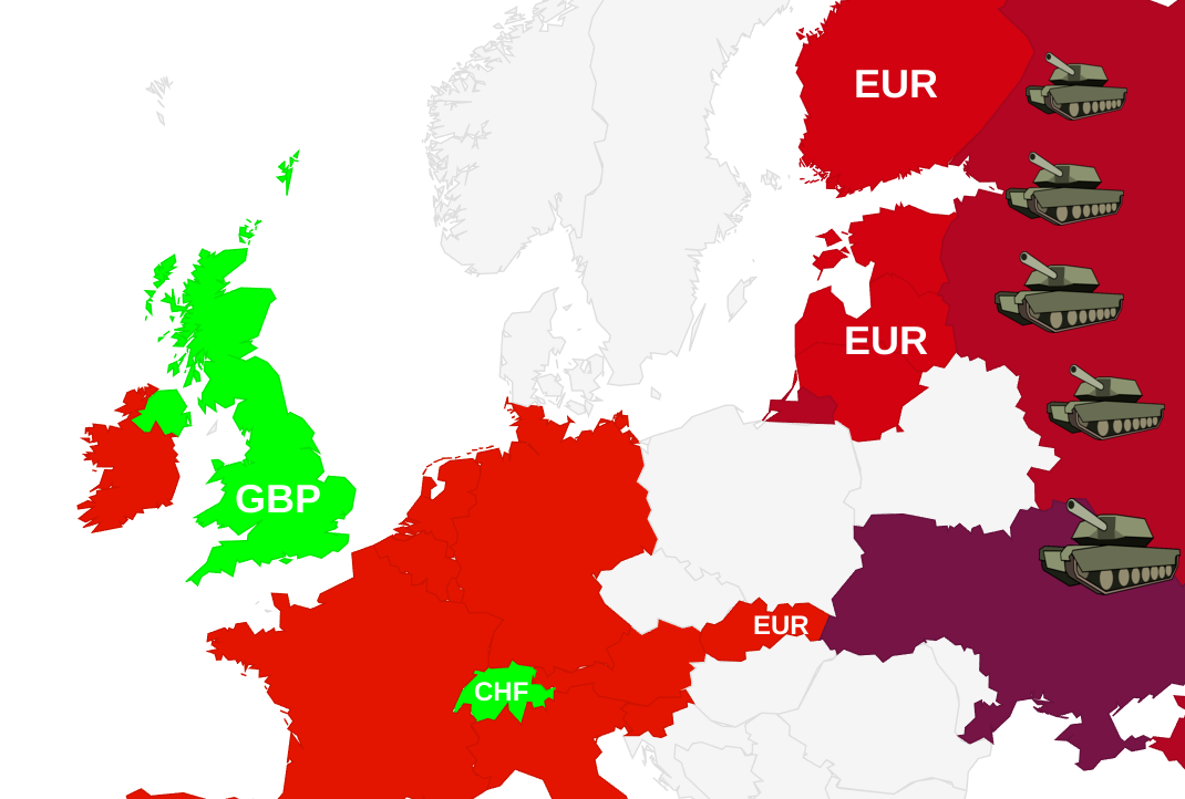 Europa Währungskarte Krieg Risiken