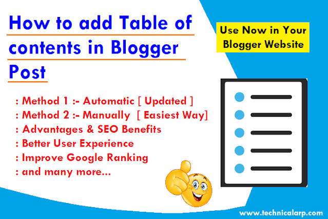 How to add automatic table of contents in blogger post