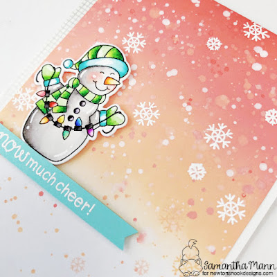 Snow Much Cheer Card by Samantha Mann for Newton's Nook Designs, Christmas, Christmas Card, Card Making, handmade Cards, Card, Distress Ink, Ink blending #newtonsnook #newtonsnookdesigns #christmascards #christmas #snowman #cardmaking