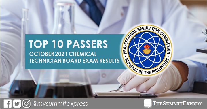 RESULT: October 2021 Chemical Technician board exam top 10 passers