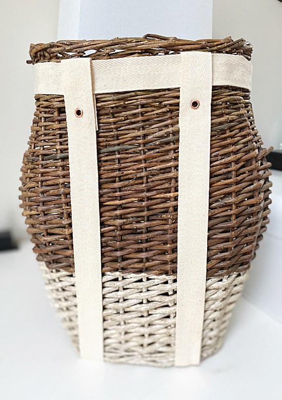 straps with grommets around front of basket