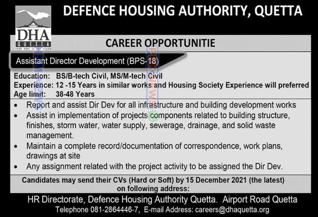 Defence Housing Authority, Quetta Latest Jobs 2021