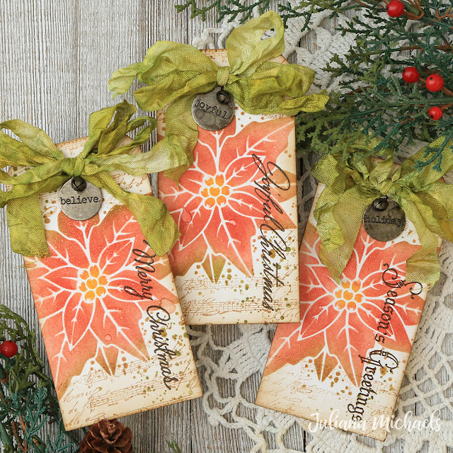 Poinsettia Tags by Juliana Michaels Tim Holtz Stampers Anonymous