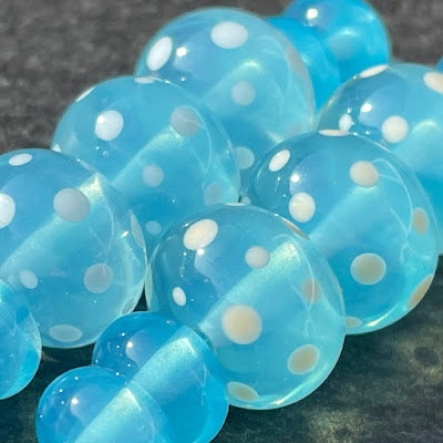 Handmade lampwork glass beads in CiM Aquamarine Ice Misty