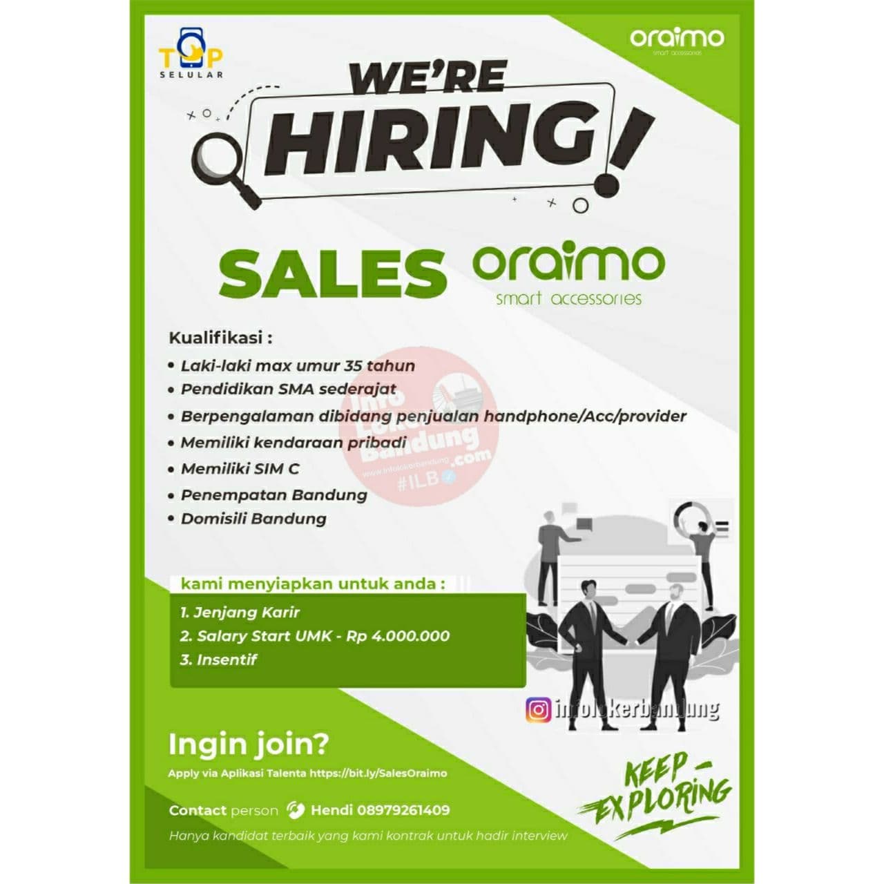 Lowongan Kerja Sales Oraimo Bandung November 2021