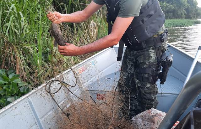 Policia ambiental apreende redes  utilizadas ilicitamente durante a Piracema no Rio Ribeira