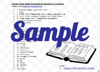 image shows Sample of Books of the Bible arranged by Number of Chapters