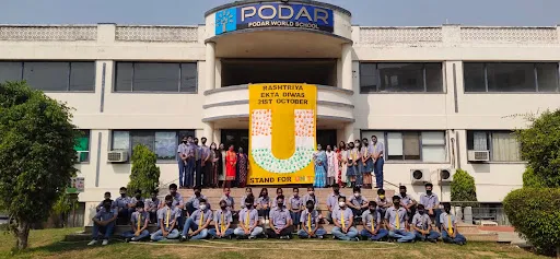 Students of Podar World Schools celebrated the National Unity Day by making a large-sized cut-out with a message of â€˜U for Unityâ€™