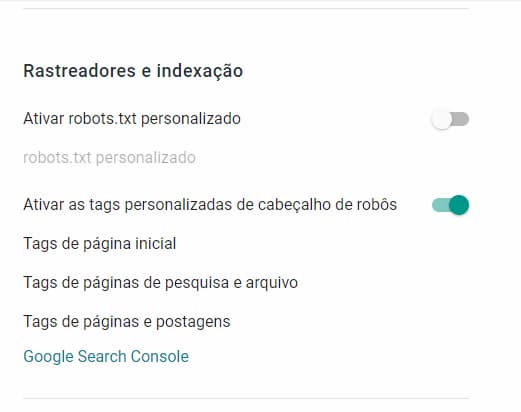 Configurações de SEO para Blogger, tags de cabeçalho de robôs personalizadas
