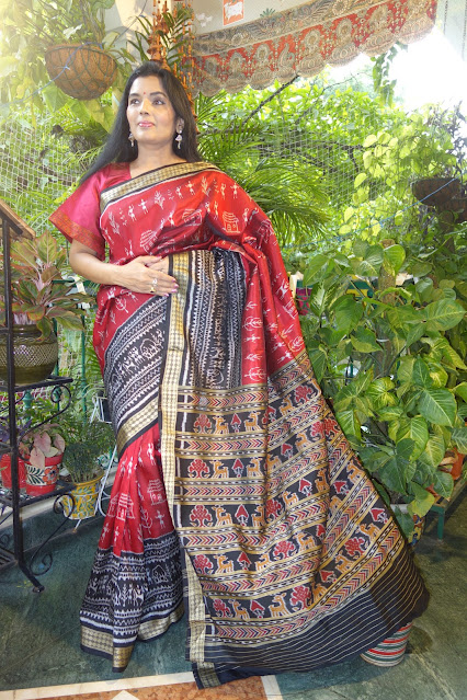 Sambalpuri silk saree with tribal ikat motifs