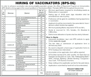 Vaccinator Jobs in Health Department Sindh 2022