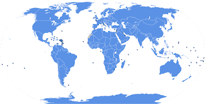 ID: Map of UN member states. Non-members shown: Vatican City, Palestinian territories, Western Sahara. Territories of states not recognized by the UN are not included due to the fact that they appear to be part of some UN member state on UN's maps, including Republic of Kosovo, Abkhazia, Republic of Artsakh, South Ossetia, Somaliland, Republic of China (Taiwan), etc.