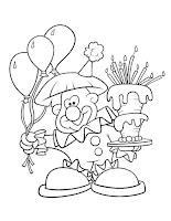 Clown with cake and balloons