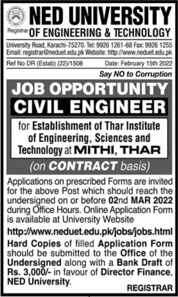 NED University of Engineering and Technology Jobs 2022 | Latest Job in Pakistan