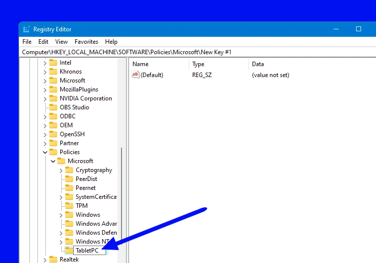 folder TabletPC registry