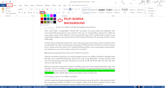 Cara Memberikan Background Warna pada Tulisan (Highlight) di Microsoft Word