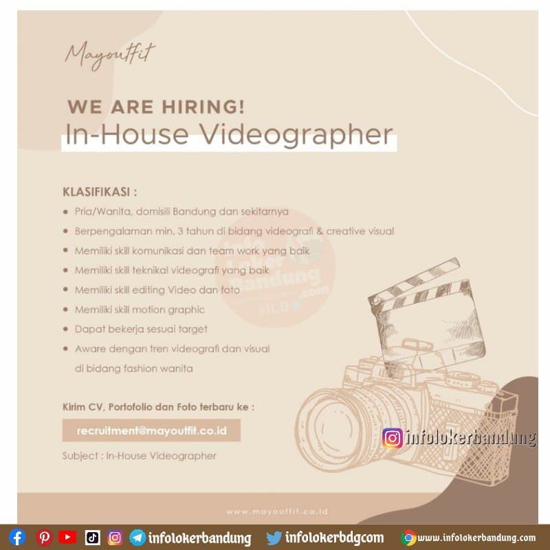 Lowongan Kerja In House Videographer Myoutfit Bandung Desember 2021