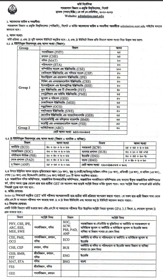 Shahjalal University of science and technology । SUST Subject List