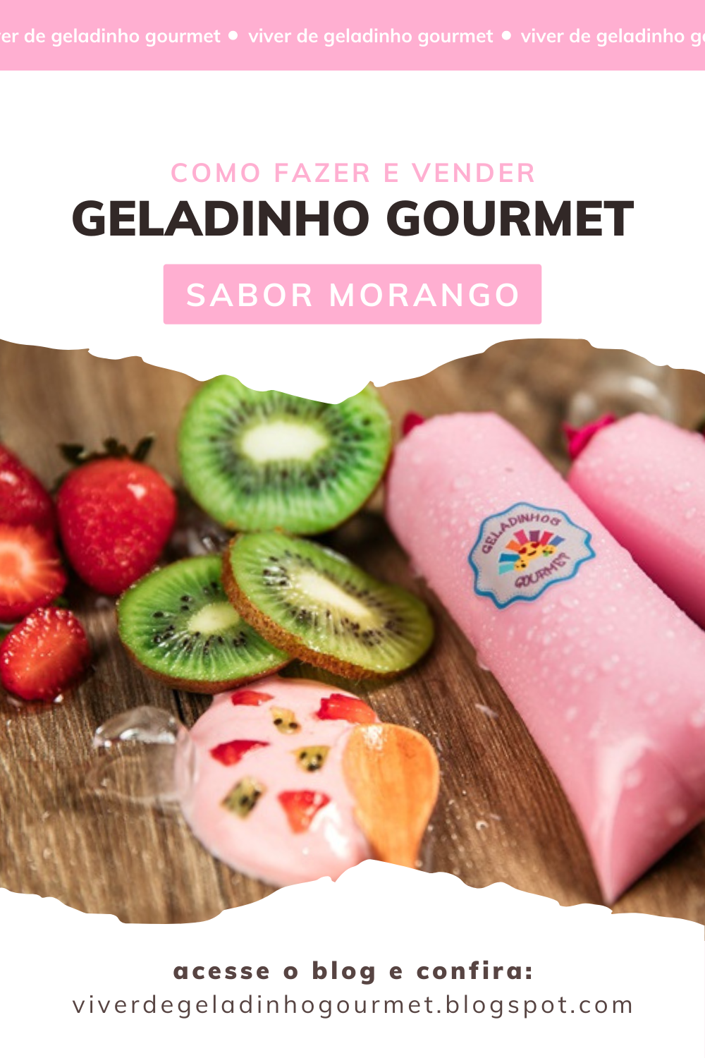 Geladinho gourmet sabor morango natural