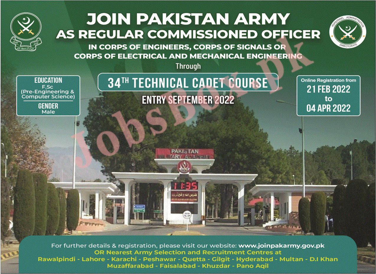 Job Advertisement of Pak Army Jobs 2022 as Regular Commissioned Officer