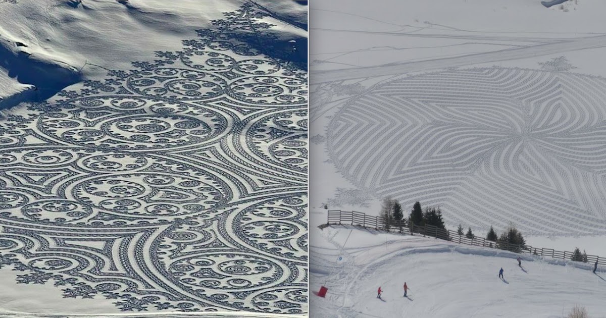 Artist Creates Amazing Ground Murals On Snow And Ice Using Nothing But His Feet