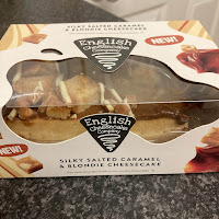A box of sliced cheesecakes with "English cheesecake company" on the label.