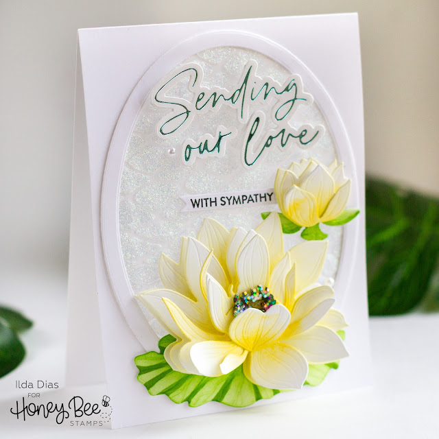 Water Lily, Sympathy Card,Adventure Awaits,Honey Bee Stamps,how to,handmade card,Stamps,ilovedoingallthingscrafty,stamping, diecutting,cardmaking,Lovely Layers,Glimmer Hot Foil,