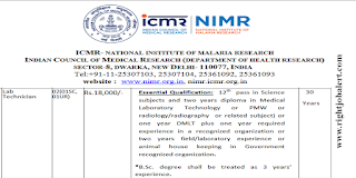 Lab Technician Jobs in ICMR – NIMR