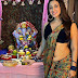 Eshanya Maheshwari's Floral Saree with Navy Blue Velvet Blouse for Ganesh Chaturthi 