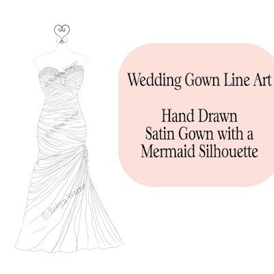 Satin Wedding Gown Line Art Drawing