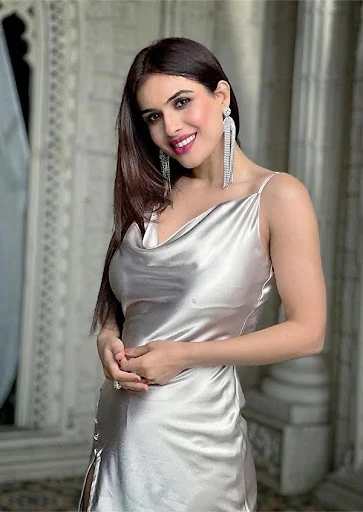 Neha Malik hot high slit satin dress