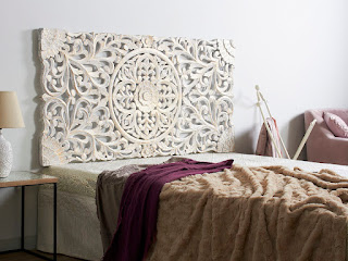 Cabezal cama blanco tallado oriental madanla