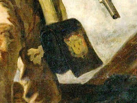 The embroidered bag or a school satchel that Gavroche carries in famous painting Liberty Leading the People by Delacroix.