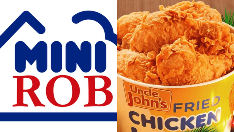 Left photo: Artist interpretation of a combined logo of Ministop and Robinsons (Not official), right photo: Ministop Uncle John's Fried Chicken