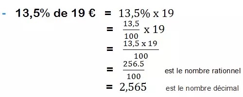 Exprimer par un nombre rationnel puis par un nombre décimal les quantités suivantes 3,5% de 19 €