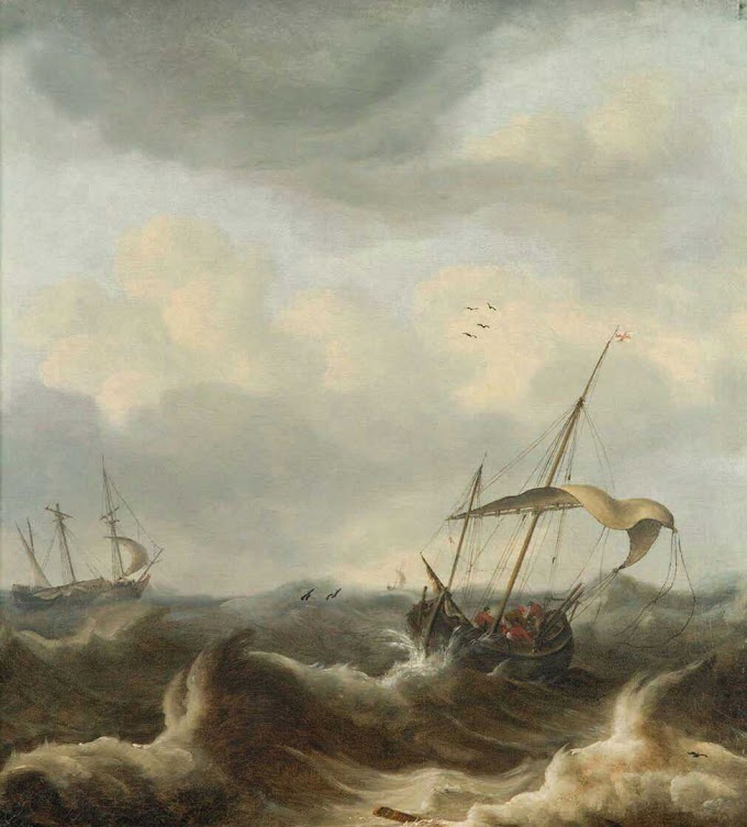 Ян Порселлис  - «Два парусных корабля в штормовом море»