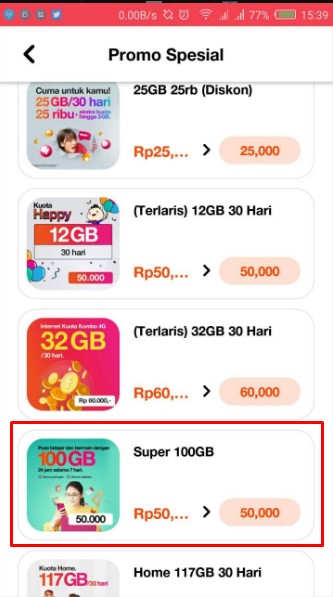 pilih 100GB 7Hari 50Ribu - Paket Tri Murah Desember 2021