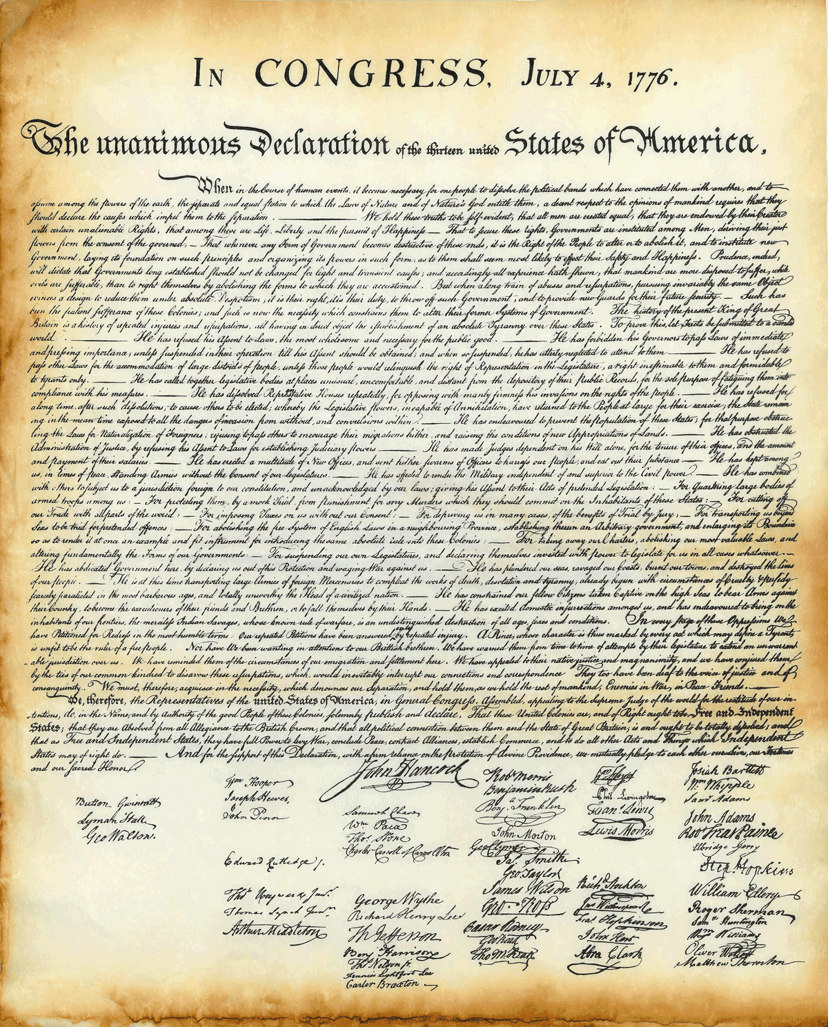 DE UNANIMOUS  DECLARATION OF INDEPENDENCE OF THE THIRTEEN UNITED STATES OF AMERICA