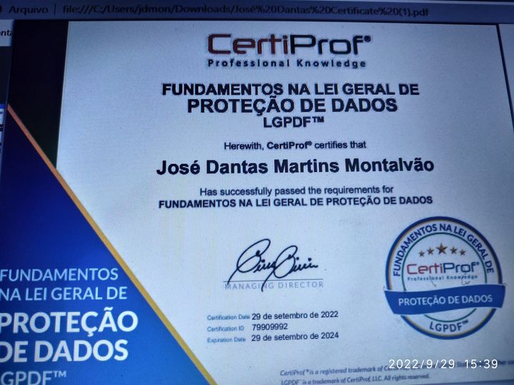 Certificado Lei geral de proteção de dados